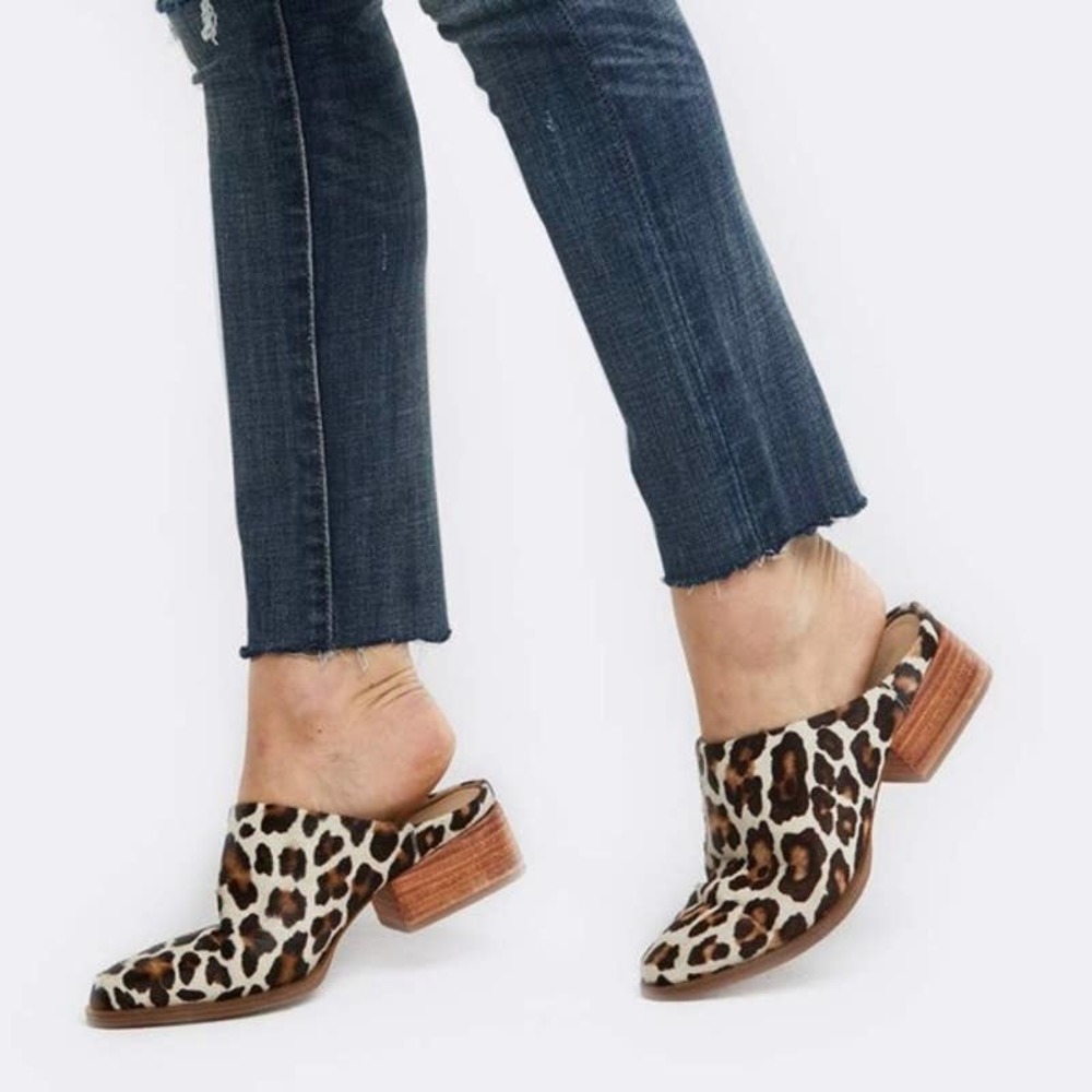 Able Miriam Leopard Print Calf Hair Pointed Toe Mule 9.5